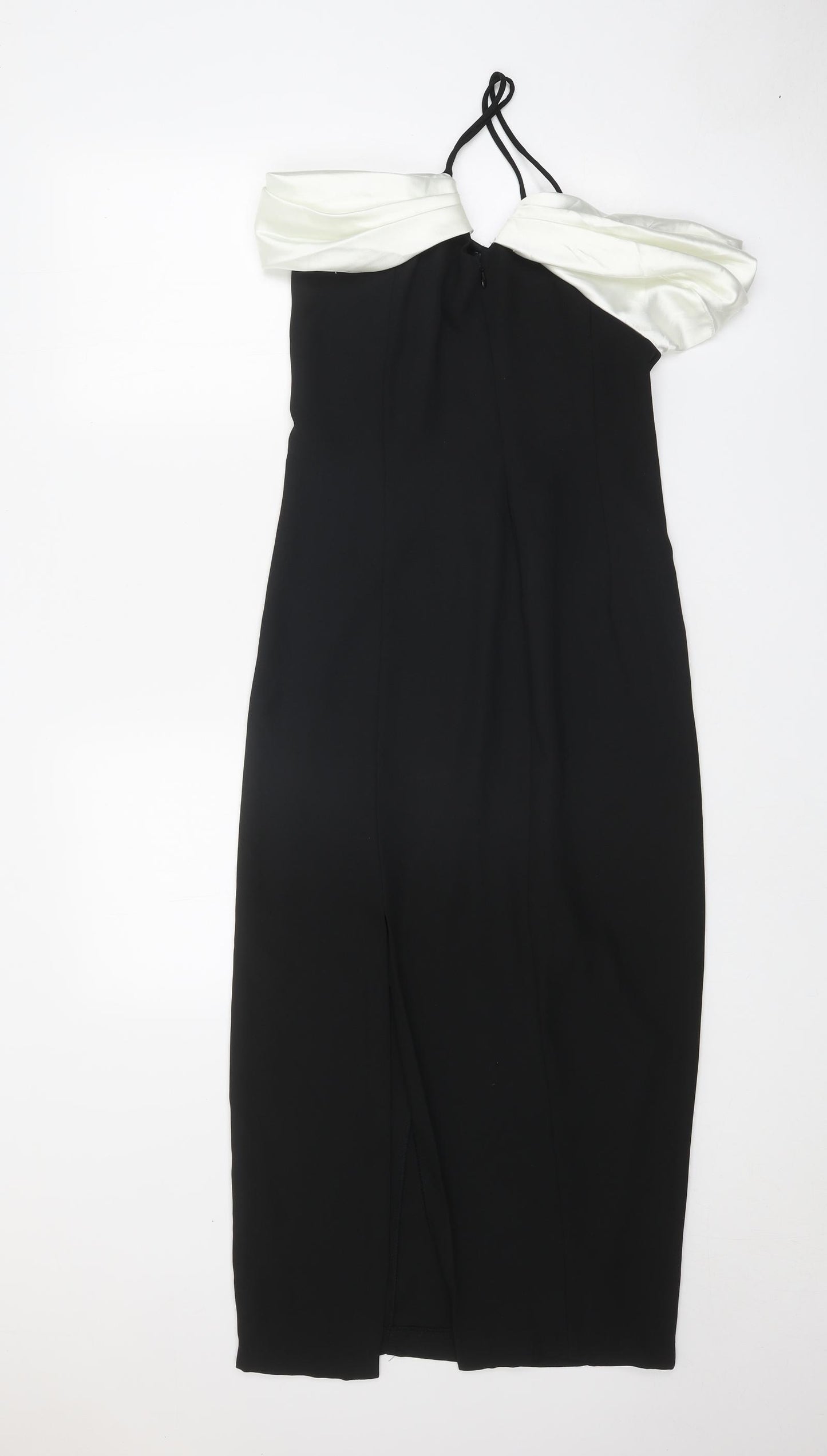 Wallis Womens Black Colourblock Polyester Sheath Size 10 Off the Shoulder Zip