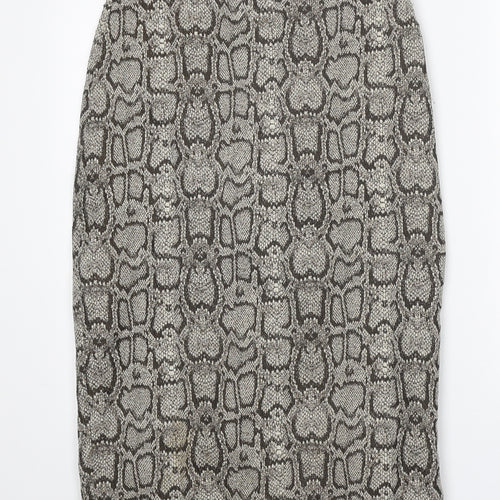 Zara Womens Grey Animal Print Polyester Straight & Pencil Skirt Size M Zip - Snake Print