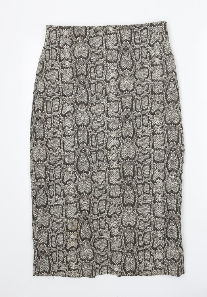 Zara Womens Grey Animal Print Polyester Straight & Pencil Skirt Size M Zip - Snake Print