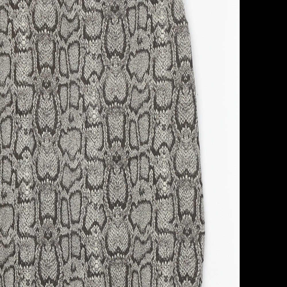 Zara Womens Grey Animal Print Polyester Straight & Pencil Skirt Size M Zip - Snake Print