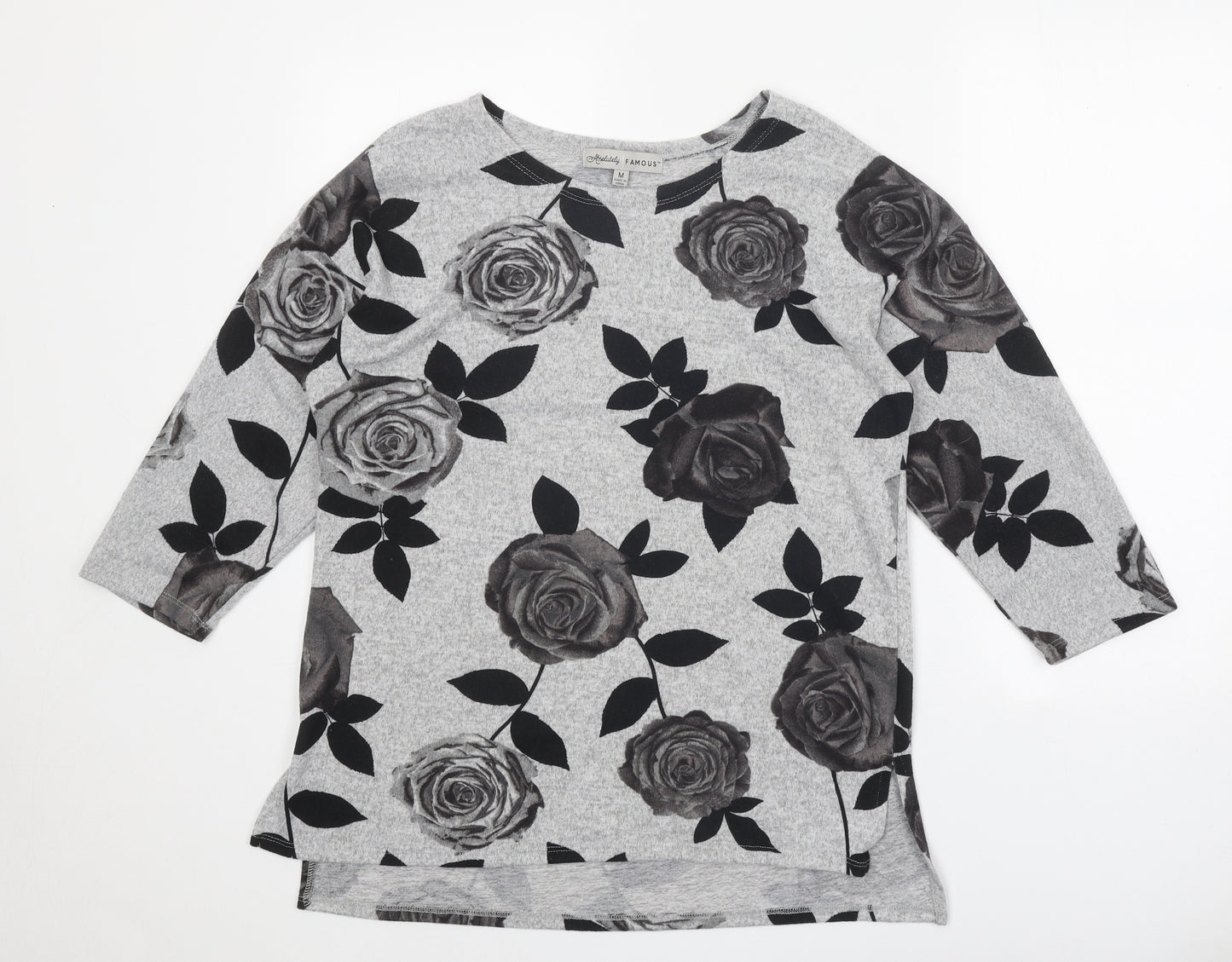 Absolutely Famous Womens Grey Boat Neck Floral Polyester Pullover Jumper Size M