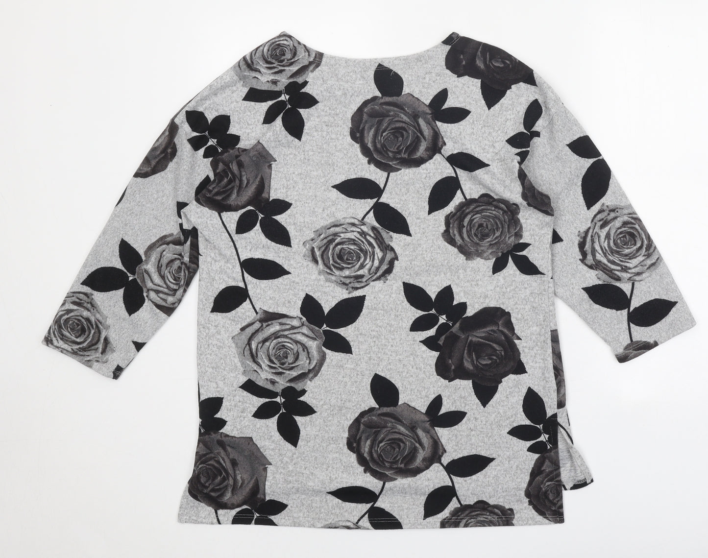 Absolutely Famous Womens Grey Boat Neck Floral Polyester Pullover Jumper Size M