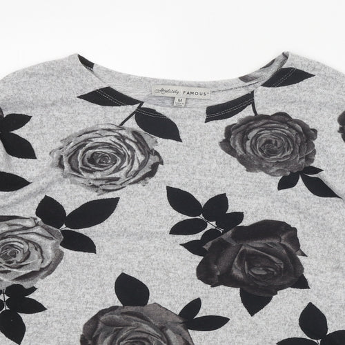 Absolutely Famous Womens Grey Boat Neck Floral Polyester Pullover Jumper Size M