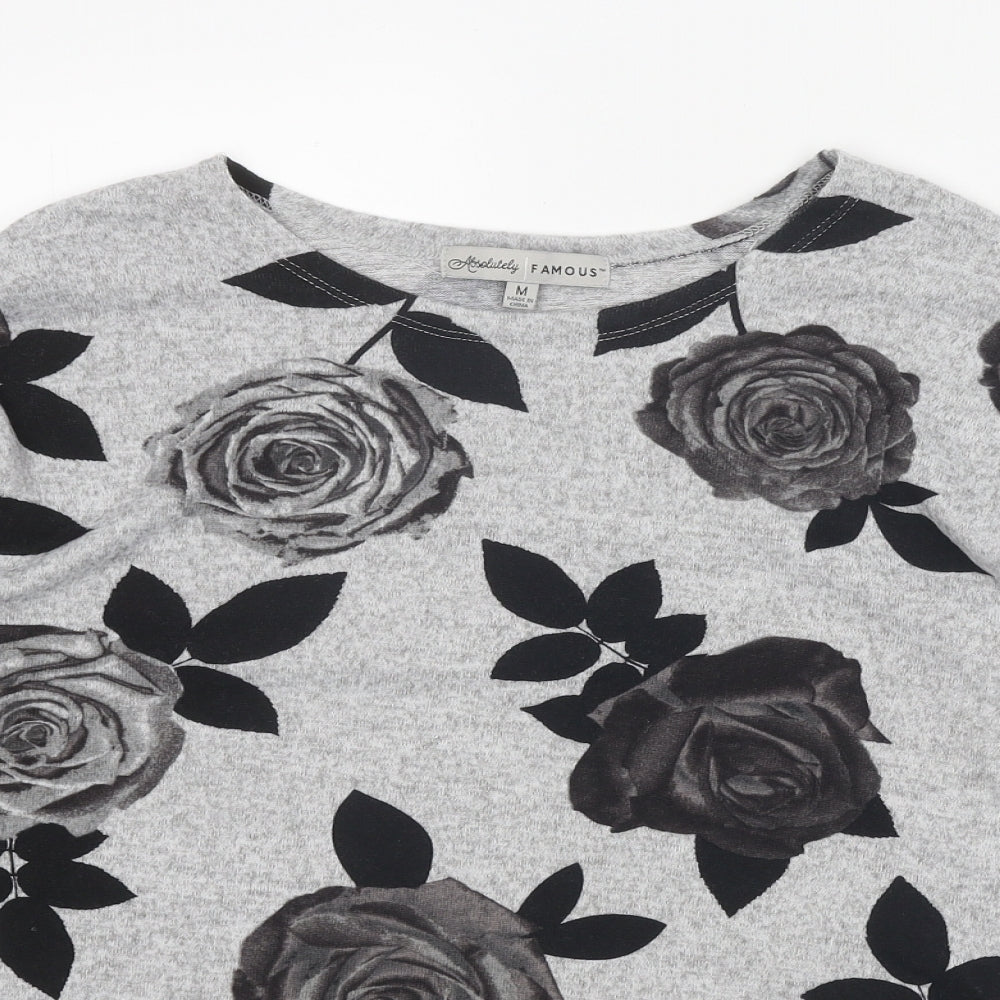 Absolutely Famous Womens Grey Boat Neck Floral Polyester Pullover Jumper Size M