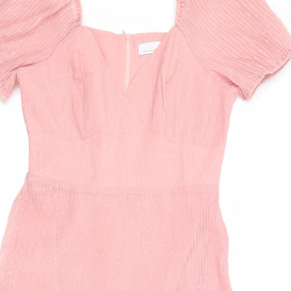 Quiz Womens Pink Polyester A-Line Size 14 V-Neck Zip
