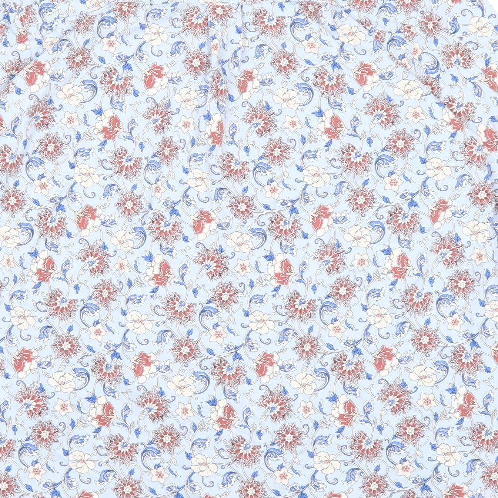 Lands' End Womens Blue Floral Cotton Basic Button-Up Size M Round Neck