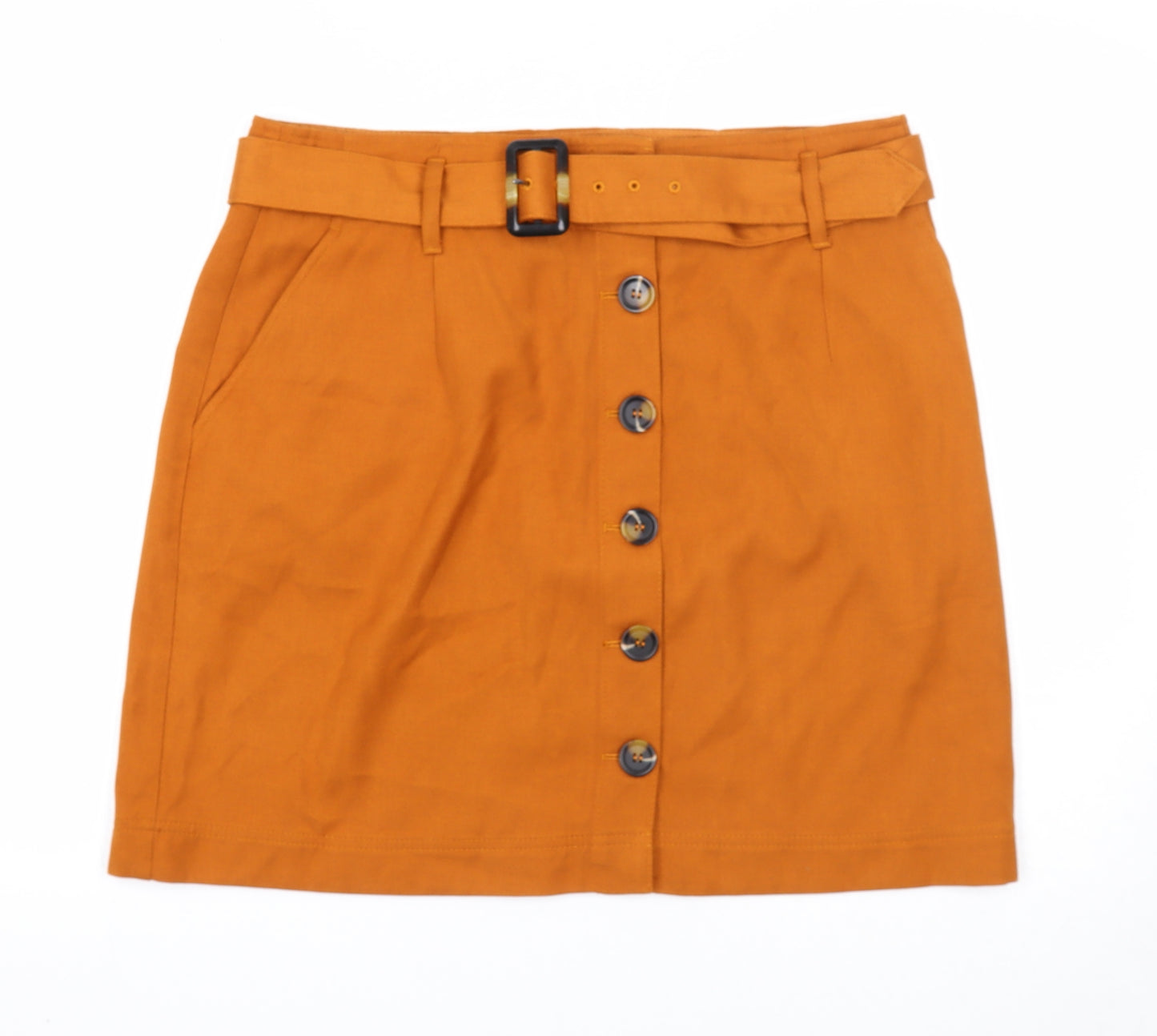 Marks and Spencer Womens Orange Polyester Straight & Pencil Skirt Size 16 Button - Belt Inlcuded