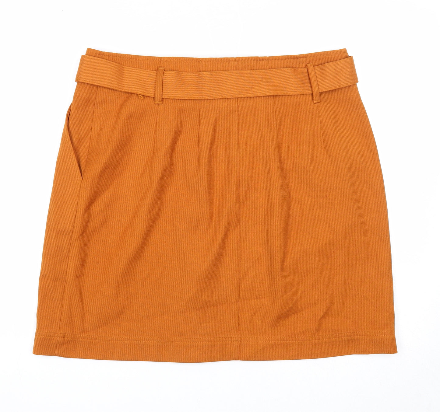 Marks and Spencer Womens Orange Polyester Straight & Pencil Skirt Size 16 Button - Belt Inlcuded