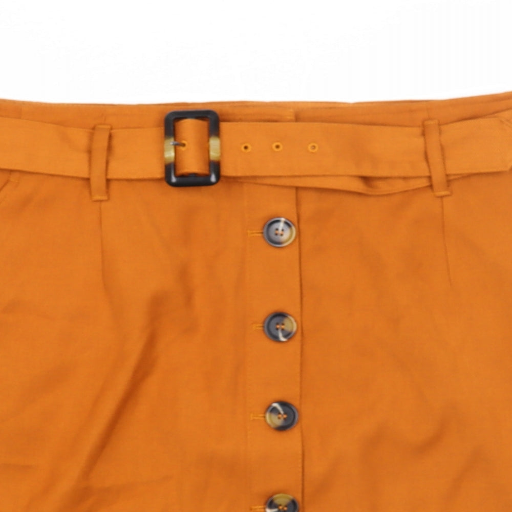 Marks and Spencer Womens Orange Polyester Straight & Pencil Skirt Size 16 Button - Belt Inlcuded