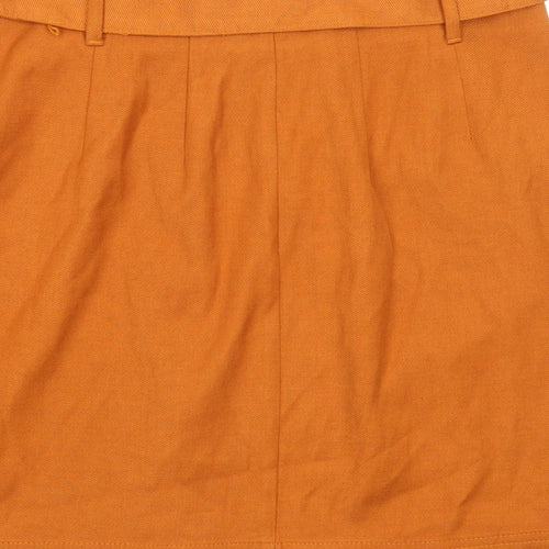 Marks and Spencer Womens Orange Polyester Straight & Pencil Skirt Size 16 Button - Belt Inlcuded