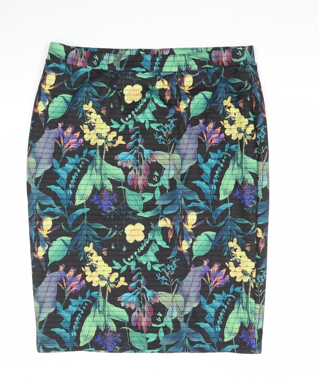 NEXT Womens Black Floral Polyester Straight & Pencil Skirt Size 16