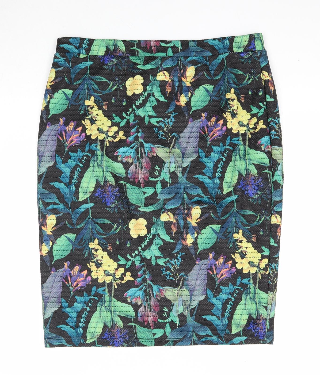 NEXT Womens Black Floral Polyester Straight & Pencil Skirt Size 16