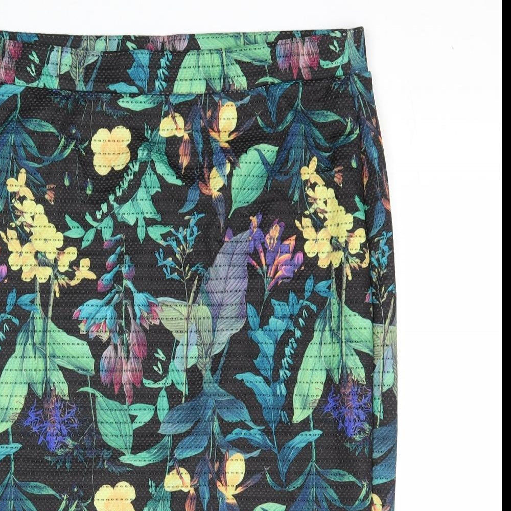NEXT Womens Black Floral Polyester Straight & Pencil Skirt Size 16