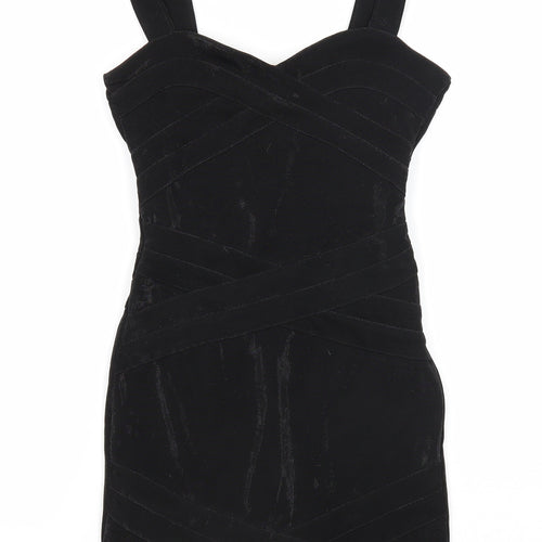 Divided Womens Black Polyester Bodycon Size 8 V-Neck Zip