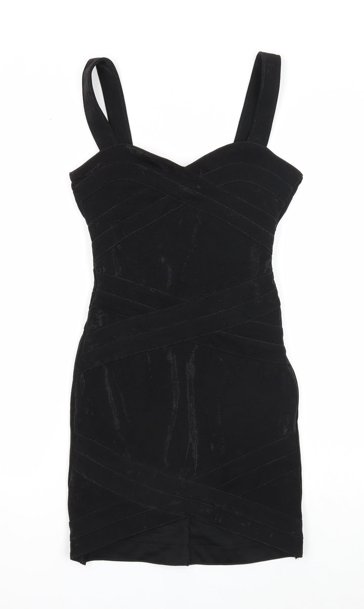 Divided Womens Black Polyester Bodycon Size 8 V-Neck Zip
