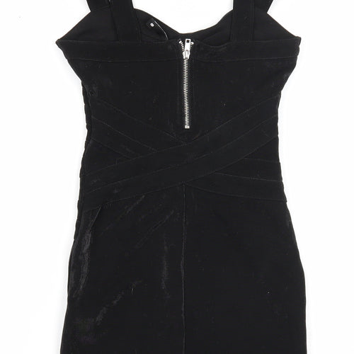 Divided Womens Black Polyester Bodycon Size 8 V-Neck Zip