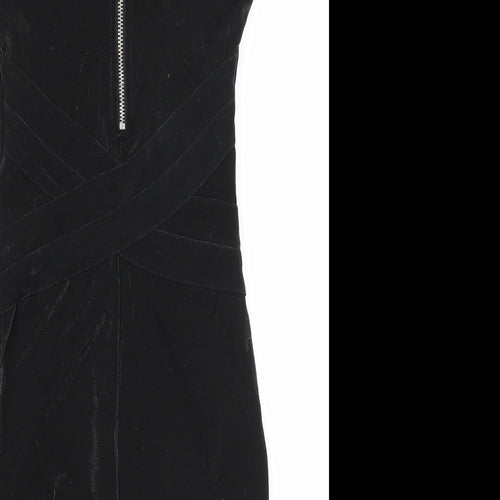 Divided Womens Black Polyester Bodycon Size 8 V-Neck Zip