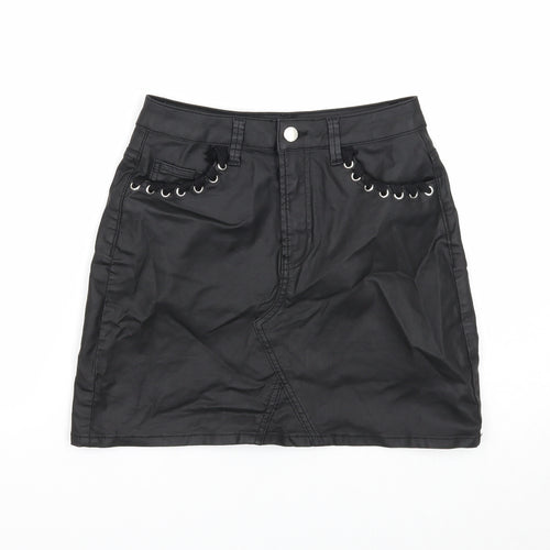 Very Womens Black Cotton Mini Skirt Size 8 Zip