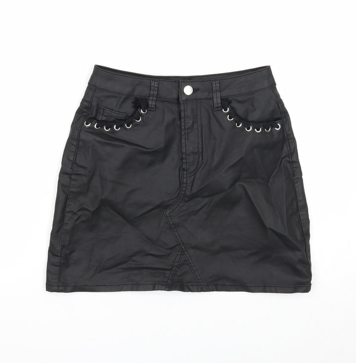 Very Womens Black Cotton Mini Skirt Size 8 Zip