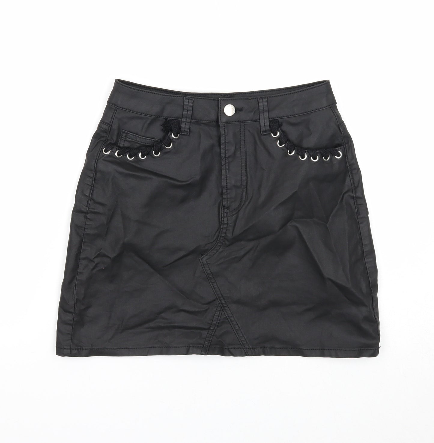 Very Womens Black Cotton Mini Skirt Size 8 Zip