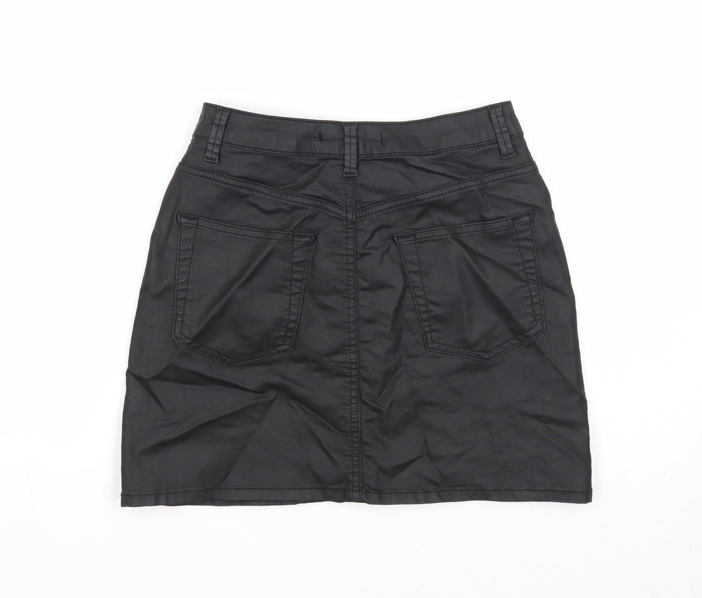 Very Womens Black Cotton Mini Skirt Size 8 Zip