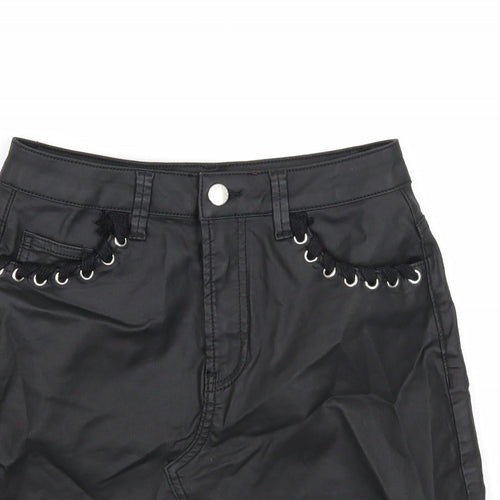 Very Womens Black Cotton Mini Skirt Size 8 Zip