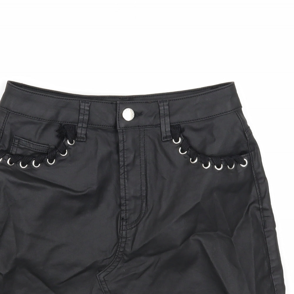 Very Womens Black Cotton Mini Skirt Size 8 Zip