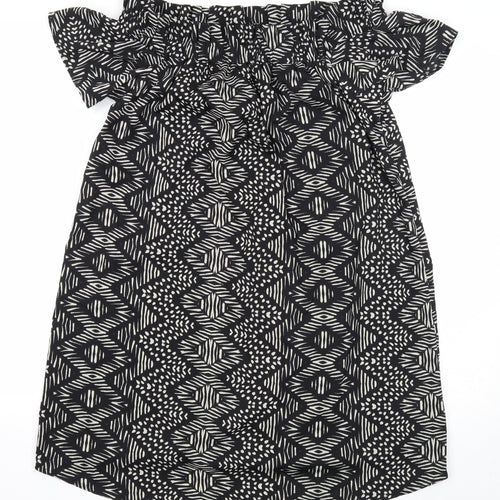 Atmosphere Womens Black Geometric Polyester Shift Size 14 Off the Shoulder Pullover