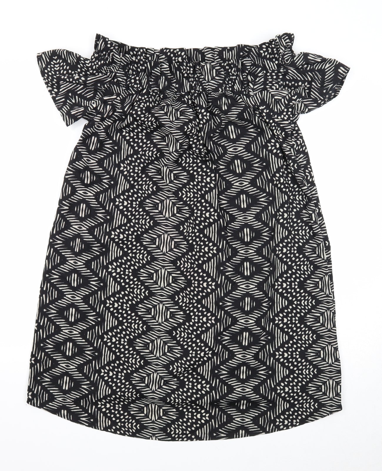 Atmosphere Womens Black Geometric Polyester Shift Size 14 Off the Shoulder Pullover