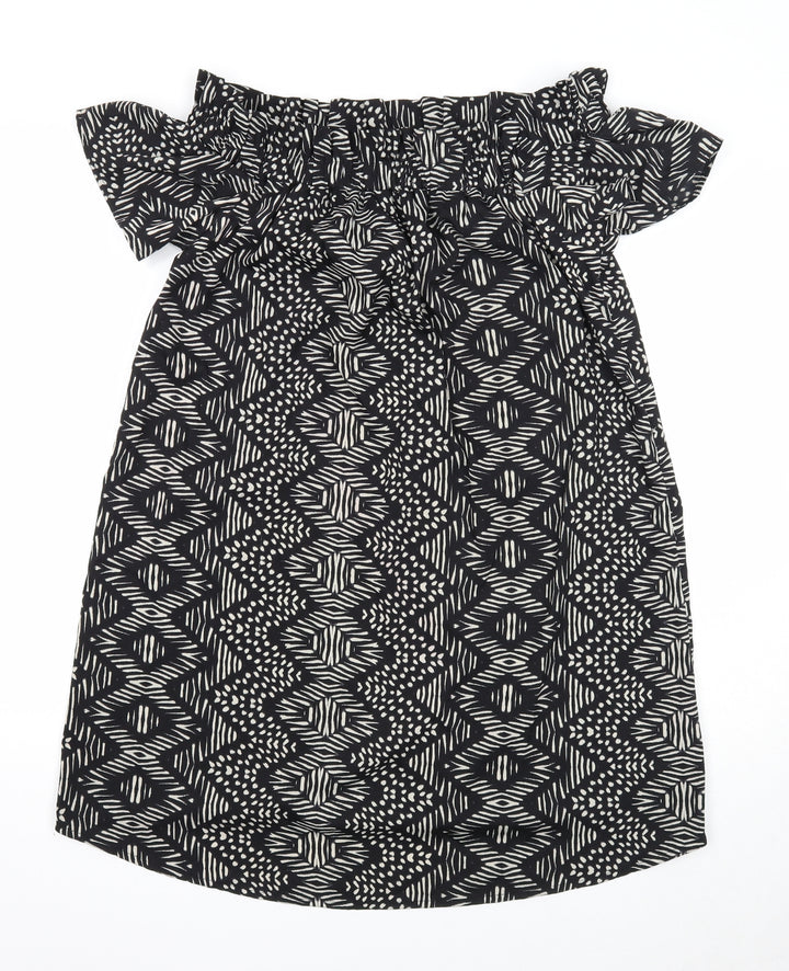 Atmosphere Womens Black Geometric Polyester Shift Size 14 Off the Shoulder Pullover