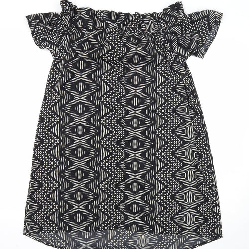 Atmosphere Womens Black Geometric Polyester Shift Size 14 Off the Shoulder Pullover