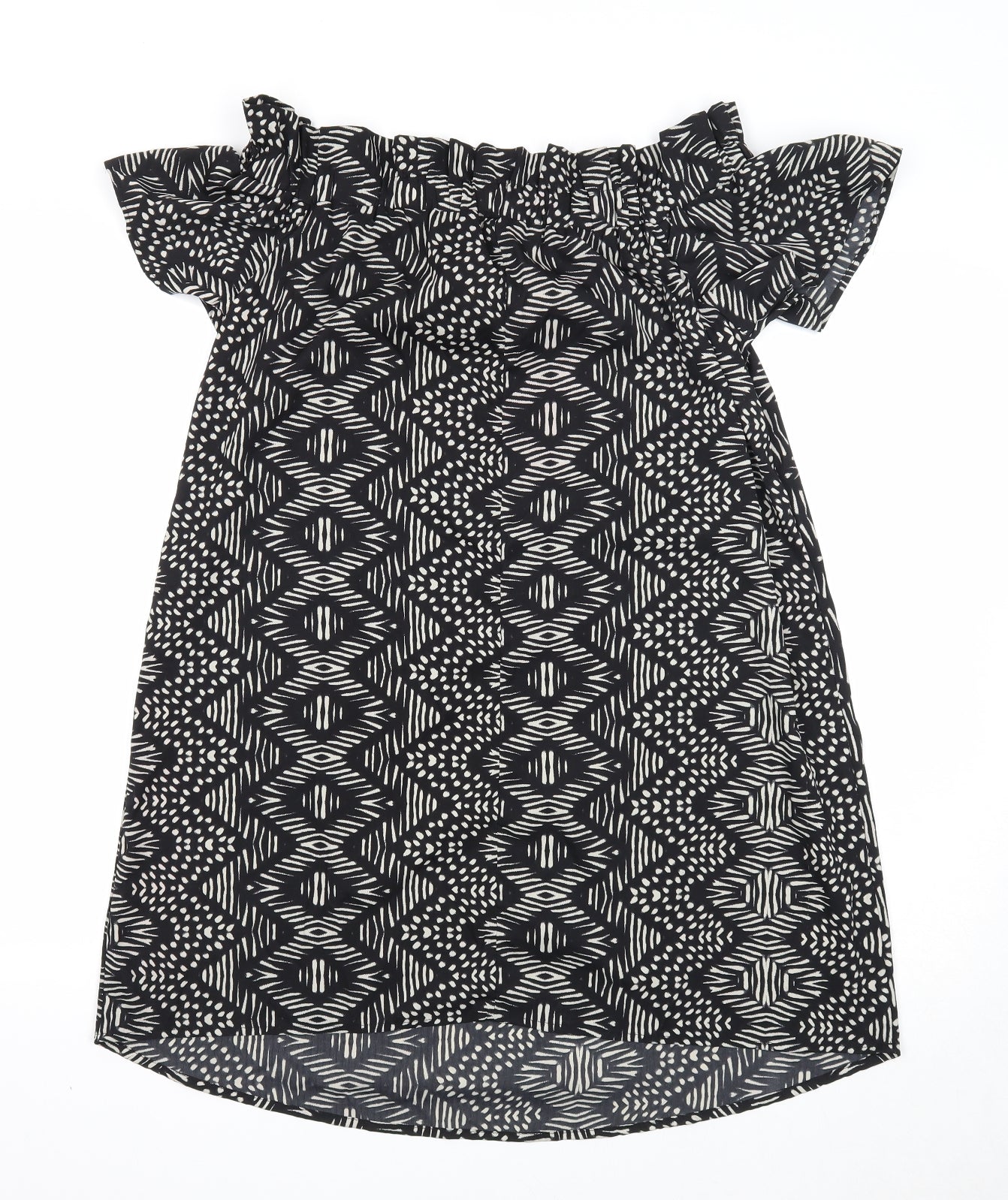 Atmosphere Womens Black Geometric Polyester Shift Size 14 Off the Shoulder Pullover