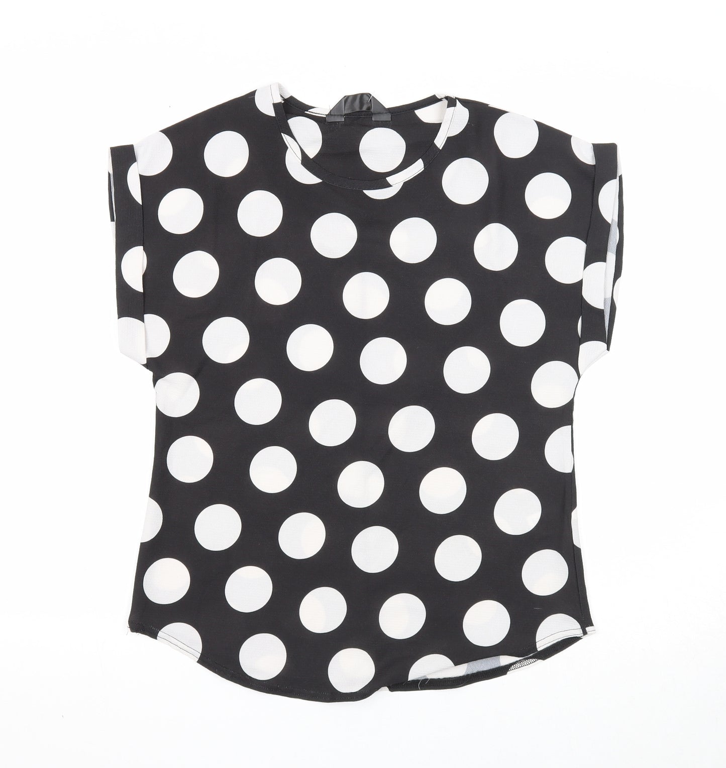 Pixie Girl Womens Black Polka Dot Polyester Basic T-Shirt Size 12 Round Neck