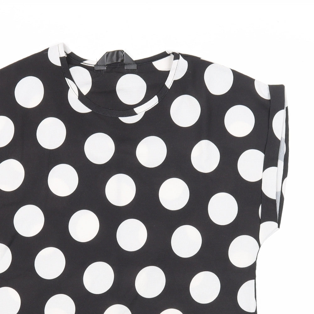 Pixie Girl Womens Black Polka Dot Polyester Basic T-Shirt Size 12 Round Neck