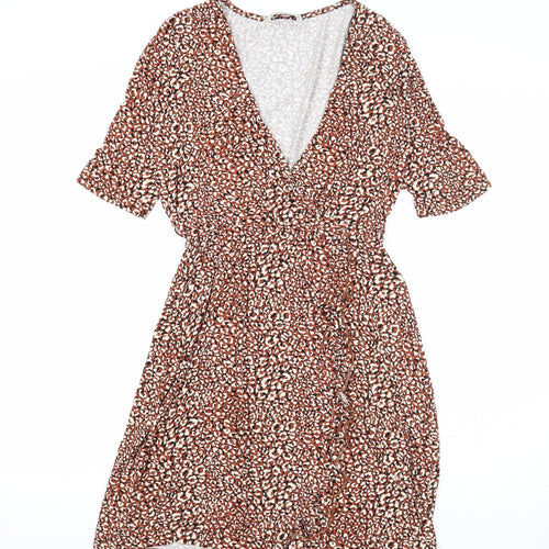 Stradivarius Womens Brown Geometric Polyester A-Line Size S V-Neck Pullover
