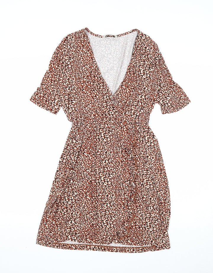 Stradivarius Womens Brown Geometric Polyester A-Line Size S V-Neck Pullover
