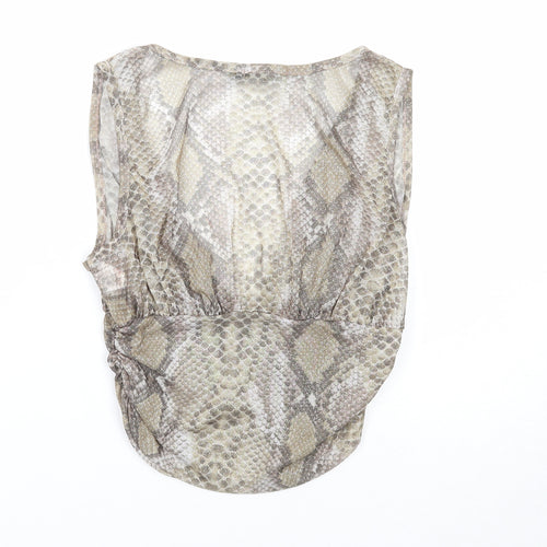 Boohoo Womens Green Animal Print Viscose Cropped Blouse Size 12 V-Neck - Snake print
