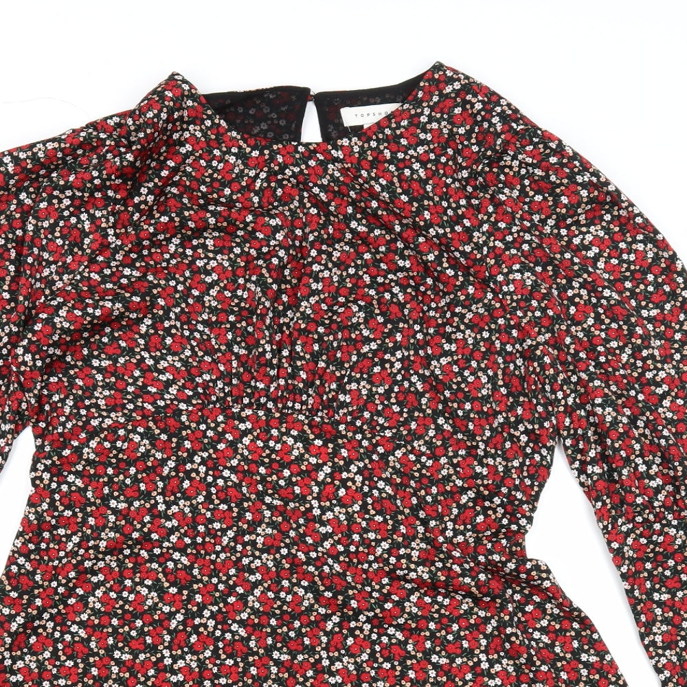 Topshop Womens Multicoloured Floral Polyester Fit & Flare Size 12 Round Neck Button