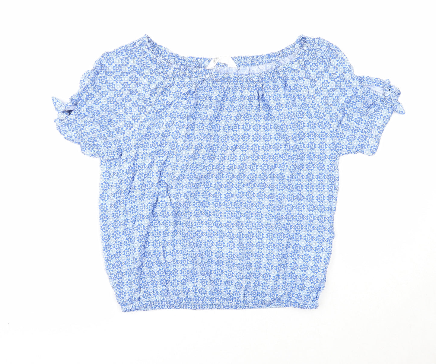 H&M Girls Blue Geometric Viscose Basic Blouse Size 13-14 Years Boat Neck Pullover