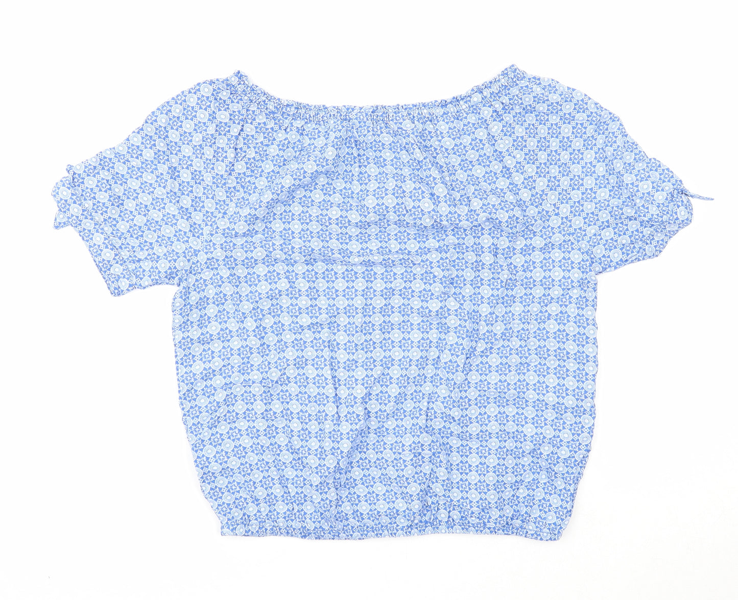 H&M Girls Blue Geometric Viscose Basic Blouse Size 13-14 Years Boat Neck Pullover