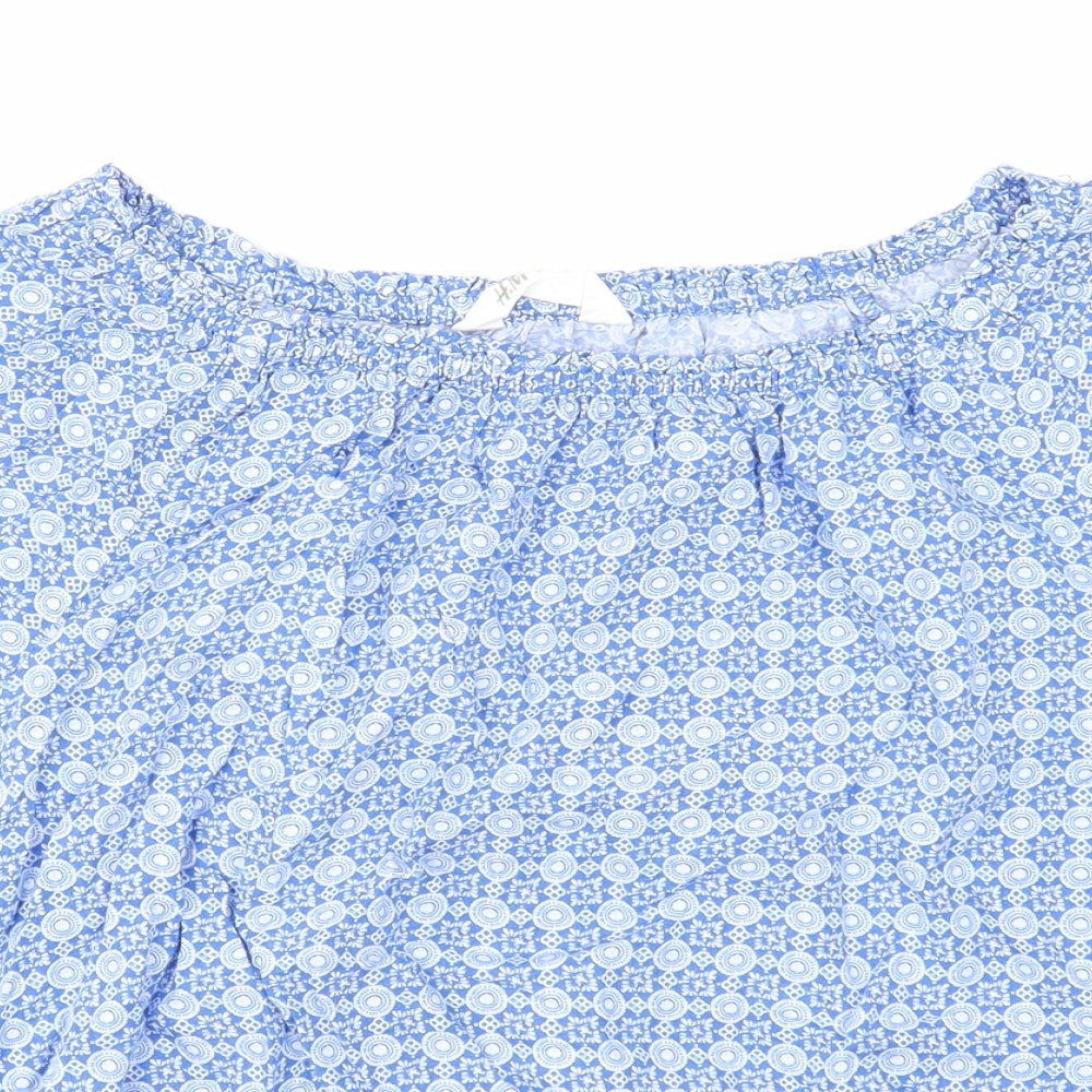 H&M Girls Blue Geometric Viscose Basic Blouse Size 13-14 Years Boat Neck Pullover