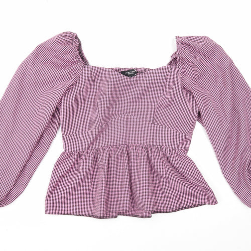 New Look Womens Purple Check Polyester Basic Blouse Size 12 Sweetheart
