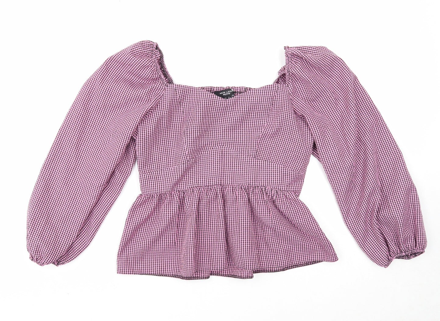 New Look Womens Purple Check Polyester Basic Blouse Size 12 Sweetheart