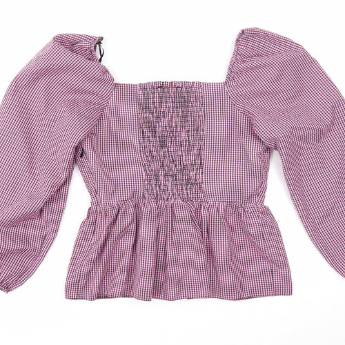 New Look Womens Purple Check Polyester Basic Blouse Size 12 Sweetheart