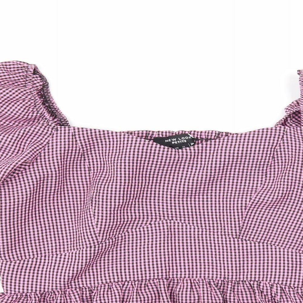 New Look Womens Purple Check Polyester Basic Blouse Size 12 Sweetheart