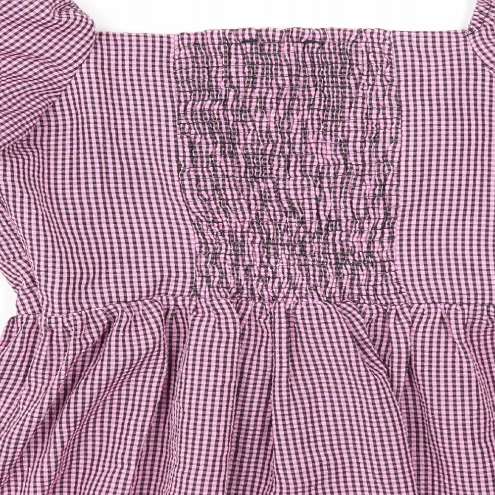 New Look Womens Purple Check Polyester Basic Blouse Size 12 Sweetheart