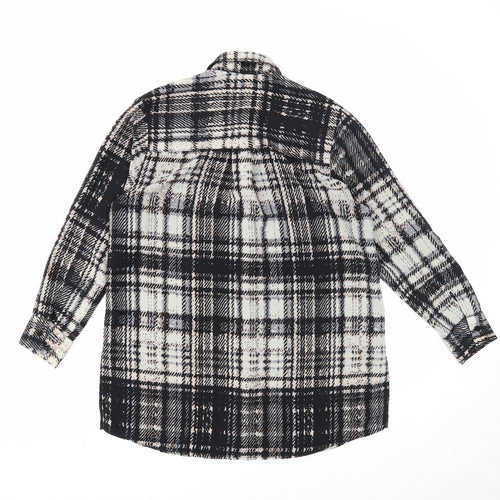 Topshop Womens Black Plaid Polyester Basic Button-Up Size 8 Collared