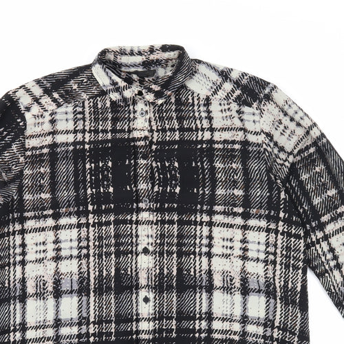 Topshop Womens Black Plaid Polyester Basic Button-Up Size 8 Collared