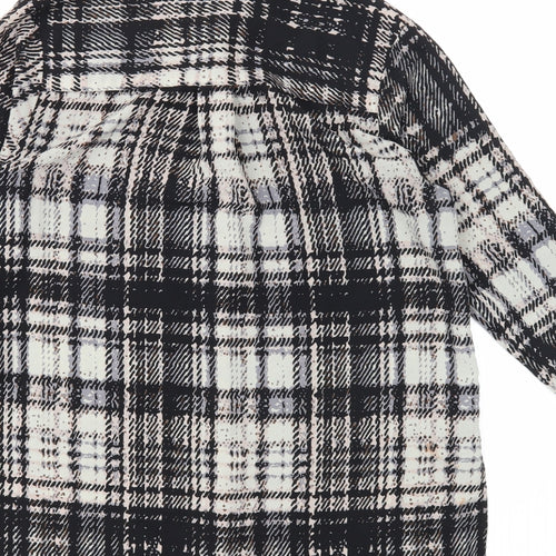 Topshop Womens Black Plaid Polyester Basic Button-Up Size 8 Collared