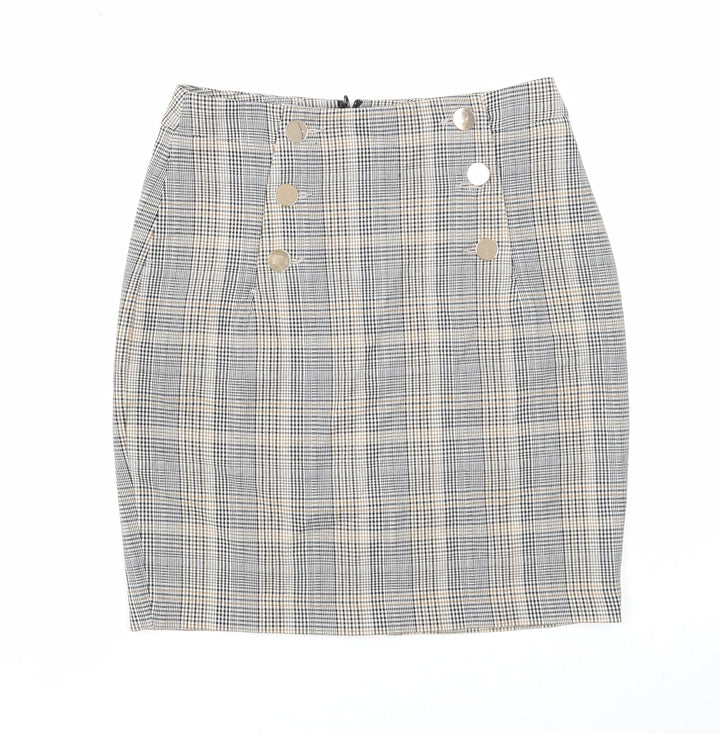 H&M Womens Multicoloured Plaid Polyester Straight & Pencil Skirt Size 8 Zip
